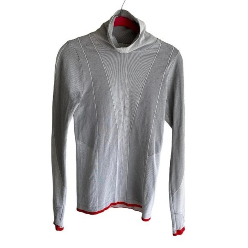 Athleta Light Gray Long Sleeve Tee with Red Trim - Picture 2 of 8